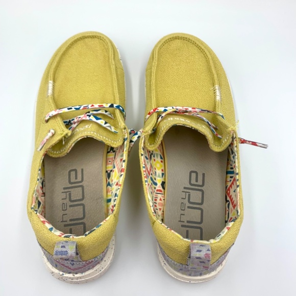 Women’s Hey Dude Wendy Zig Zag Acacia yellow canvas casual slip on’s beach boho - Picture 9 of 12